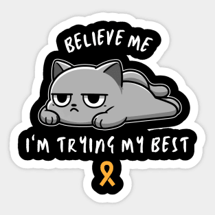 Multiple Sclerosis Warrior Cat With Awareness Ribbon Sticker